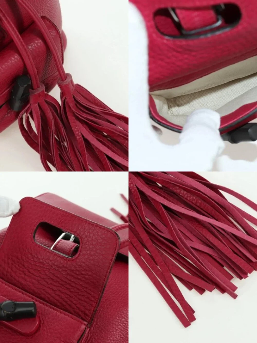 GUCCI Bamboo Backpack Leather Pink Silver 387149 Auth 171479V